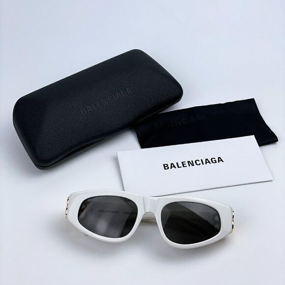 SALE! NEW Balenciaga BB0095S 012 White Gold Logo Grey Cat Eye Unisex Sunglasses main image 9